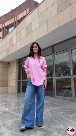 2-piece stripped button down shirt and wide leg pants combo — view 3