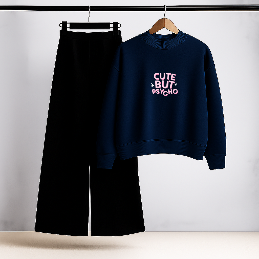 Cute but Psycho Navy Sweatshirt & Trouser Set