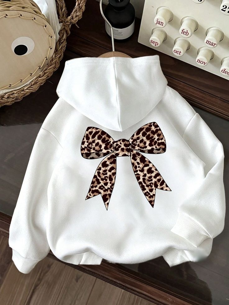 White Leopard Bow Graphic Hoodie